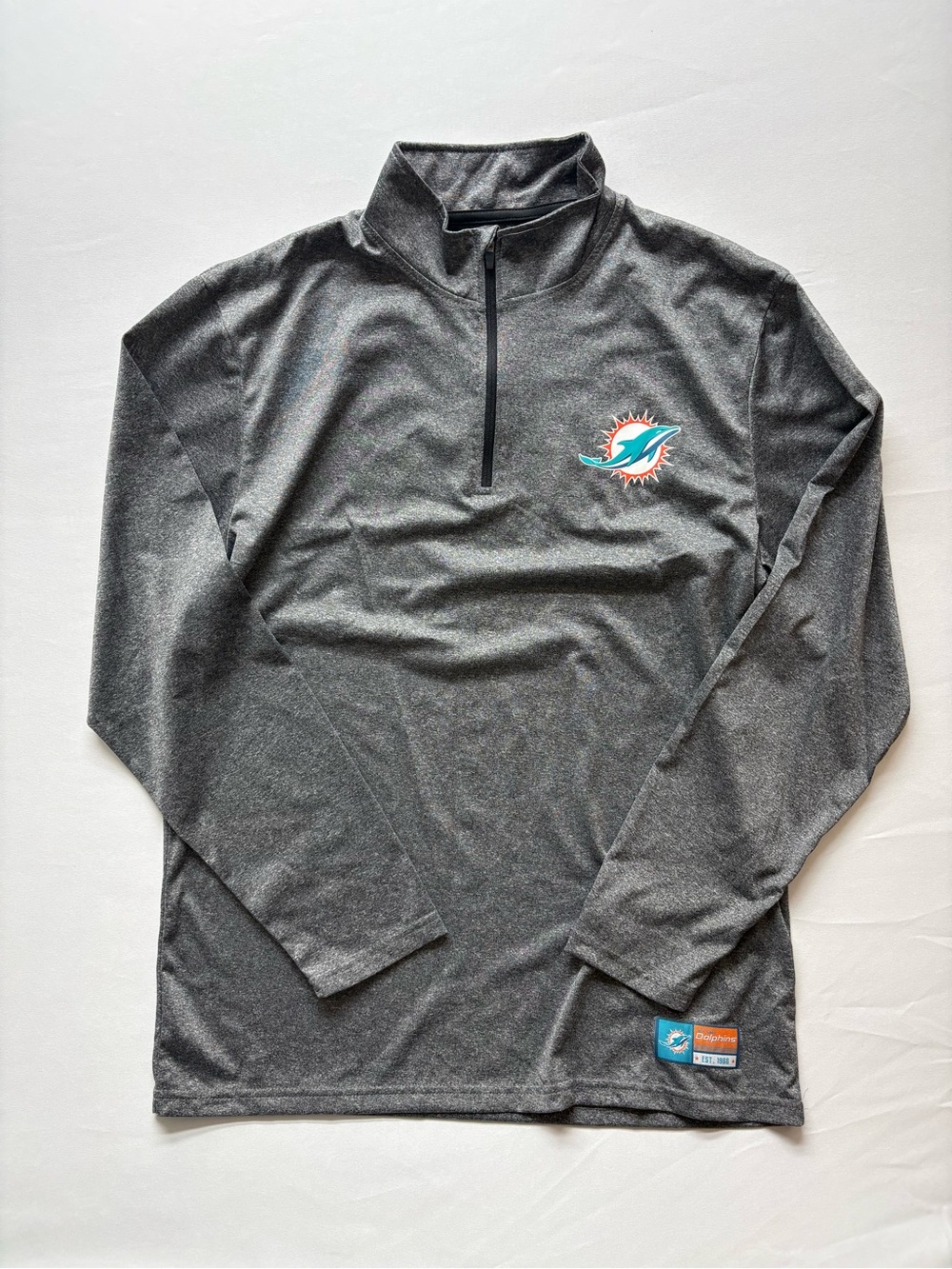 Miami Dolphins Shirt Mens Large Gray NFL Football Moisture Wicking Quarter Zip
